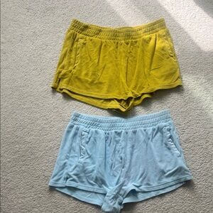 Two Aerie Terry Cloth Vibrant Yellow and Soft Blue Athletic Shorts